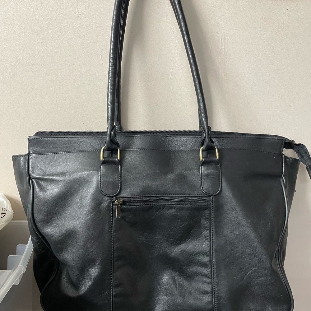 Elegant Black Leather Tote Bag
